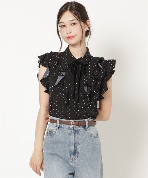 WILLSELECTION(ウィルセレクション)の「ラッフルフリルノースリーブブラウス(シャツ/ブラウス・レディース・ピンク/ホワイト系その他/ブラック系その他・FREE)」の3枚目の写真