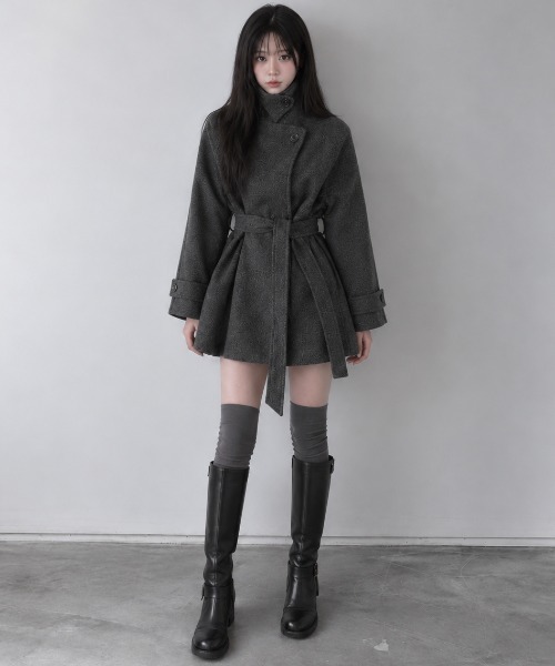 Aelina(エリナ)の「ベルト付きステンカラーメルトンコート(ステンカラーコート・レディース・ダークグレー/ベージュ・FREE)」の18枚目の写真