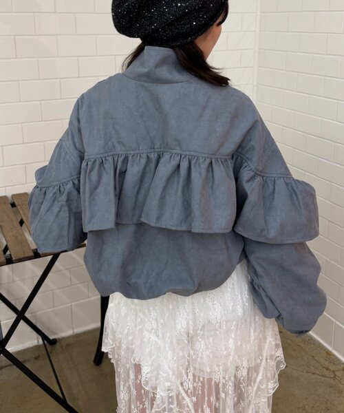 w closet(ダブルクローゼット)の「スウェードライクフリルブルゾン(ブルゾン・レディース・アイボリー/ピンク/グレー/ブラウン・MEDIUM/SMALL)」の5枚目の写真