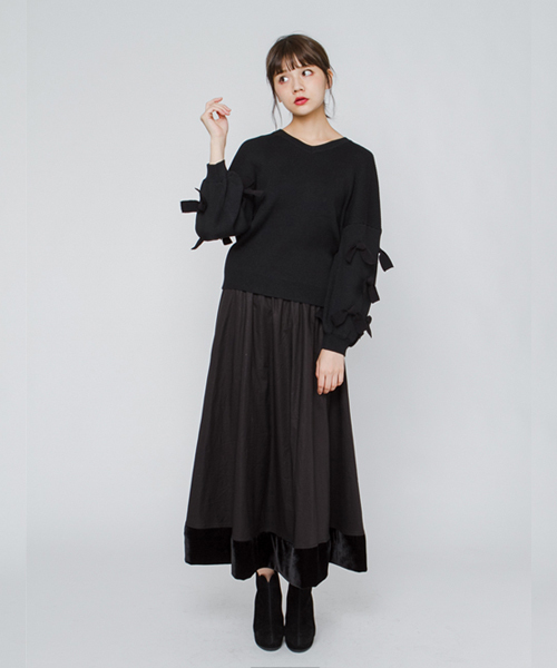 merry jenny（メリージェニー）の「ローンギャザースカート（スカート・レディース・グレー/ブラック・FREE）」の2枚目の写真