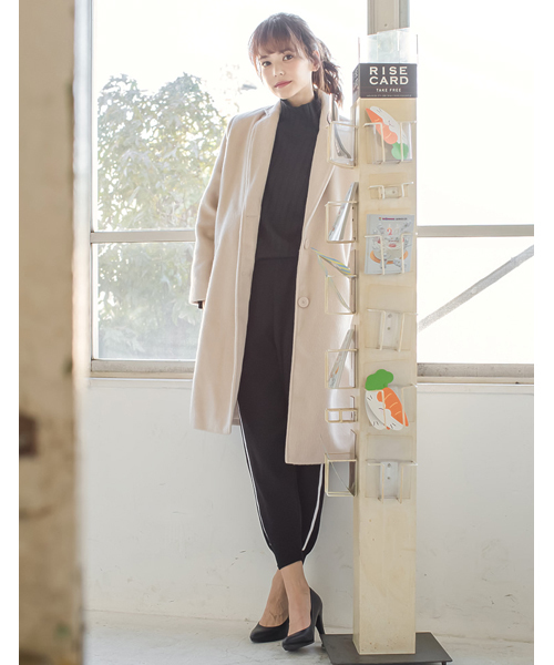 Re:EDIT（リエディ）の「[リエディ]テトロンシャギーチェスターコートアウター/コート（チェスターコート・レディース・グレー/チャコールグレー/ブラック/サックスブルー/ピンクベージュ/ベージュ/キャメル・MEDIUM/LARGE）」の4枚目の写真