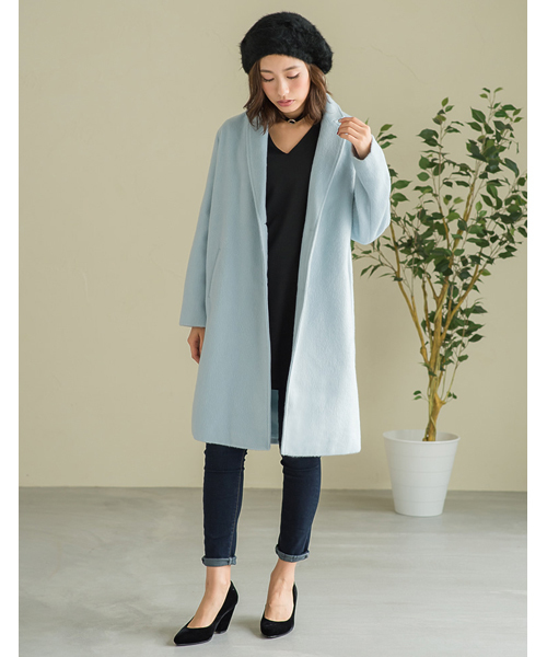 Re:EDIT（リエディ）の「[リエディ]テトロンシャギーチェスターコートアウター/コート（チェスターコート・レディース・グレー/チャコールグレー/ブラック/サックスブルー/ピンクベージュ/ベージュ/キャメル・MEDIUM/LARGE）」の5枚目の写真