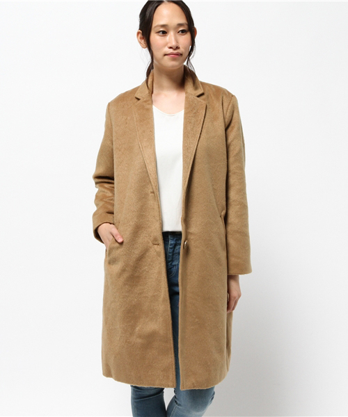 Re:EDIT（リエディ）の「[リエディ]テトロンシャギーチェスターコートアウター/コート（チェスターコート・レディース・グレー/チャコールグレー/ブラック/サックスブルー/ピンクベージュ/ベージュ/キャメル・MEDIUM/LARGE）」の6枚目の写真