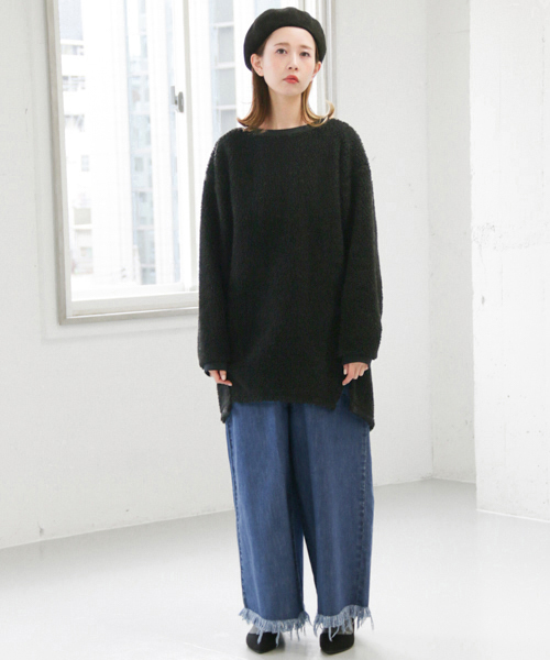 KBF（ケイビーエフ）の「KBF WEB限定 ボアチュニック（Tシャツ/カットソー・レディース・ベージュ系その他/ブラック/グレー・ONE）」の6枚目の写真