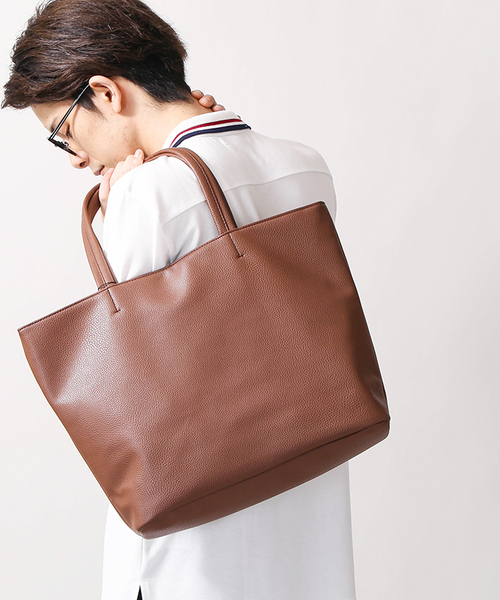 WEGO（ウィゴー）の「WEGO/カラーフェイクレザートートバッグ（トートバッグ・メンズ・ターコイズブルー/イエロー/ネイビー/カーキ/ブラック/レッド/ホワイト/ブラウン/ダークブラウン・FREE）」の4枚目の写真