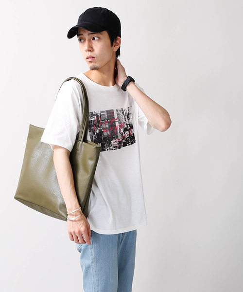 WEGO（ウィゴー）の「WEGO/カラーフェイクレザートートバッグ（トートバッグ・メンズ・ターコイズブルー/イエロー/ネイビー/カーキ/ブラック/レッド/ホワイト/ブラウン/ダークブラウン・FREE）」の6枚目の写真