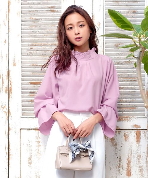 KOBE LETTUCE（コウベレタス）の「[無地/グレンチェック柄]バックリボンデザインフリルカラーキャンディースリーブブラウス/レディーストップス/神戸レタス[C2911]（シャツ/ブラウス・レディース・ボルドー/マスタード/グレー系その他/ホワイト系その他/ブラック系その他/イエロー/ピンク/オフホワイト/ネイビー/ブラック系その他2/グレー系その他2・FREE）」の10枚目の写真