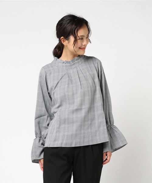 KOBE LETTUCE（コウベレタス）の「[無地/グレンチェック柄]バックリボンデザインフリルカラーキャンディースリーブブラウス/レディーストップス/神戸レタス[C2911]（シャツ/ブラウス・レディース・ボルドー/マスタード/グレー系その他/ホワイト系その他/ブラック系その他/イエロー/ピンク/オフホワイト/ネイビー/ブラック系その他2/グレー系その他2・FREE）」の15枚目の写真