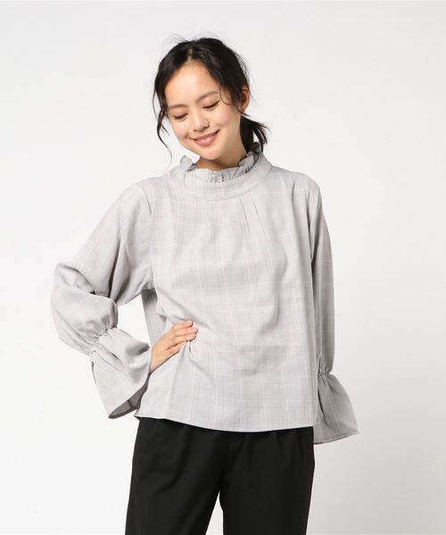 KOBE LETTUCE（コウベレタス）の「[無地/グレンチェック柄]バックリボンデザインフリルカラーキャンディースリーブブラウス/レディーストップス/神戸レタス[C2911]（シャツ/ブラウス・レディース・ボルドー/マスタード/グレー系その他/ホワイト系その他/ブラック系その他/イエロー/ピンク/オフホワイト/ネイビー/ブラック系その他2/グレー系その他2・FREE）」の7枚目の写真