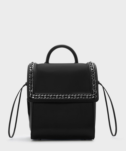 CHARLES & KEITH(チャールズ & キース)の「チェーンディテールプッシュロックショルダーバッグ / CHAIN-DETAIL PUSH-LOCK SHOULDER BAG(ショルダーバッグ・レディース・ブラック/ホワイト系その他・M)」の2枚目の写真