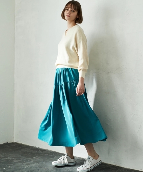 AMERICAN HOLIC(アメリカンホリック)の「ティアードロングスカート(スカート・レディース・ピンク/ネイビー/ベージュ/イエロー/ターコイズブルー/ブルー・FREE)」の21枚目の写真