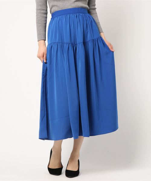 AMERICAN HOLIC(アメリカンホリック)の「ティアードロングスカート(スカート・レディース・ピンク/ネイビー/ベージュ/イエロー/ターコイズブルー/ブルー・FREE)」の4枚目の写真