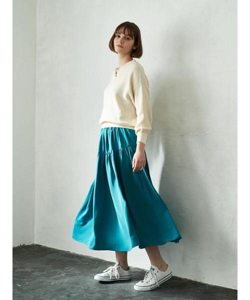 AMERICAN HOLIC(アメリカンホリック)の「ティアードロングスカート(スカート・レディース・ピンク/ネイビー/ベージュ/イエロー/ターコイズブルー/ブルー・FREE)」の18枚目の写真