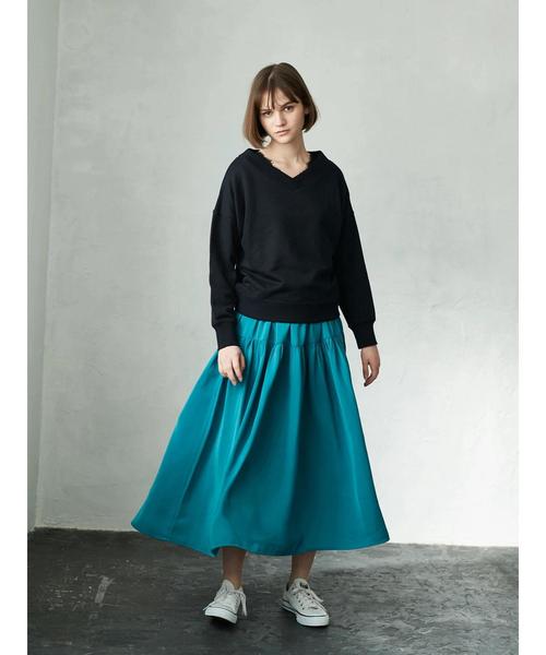 AMERICAN HOLIC(アメリカンホリック)の「ティアードロングスカート(スカート・レディース・ピンク/ネイビー/ベージュ/イエロー/ターコイズブルー/ブルー・FREE)」の7枚目の写真