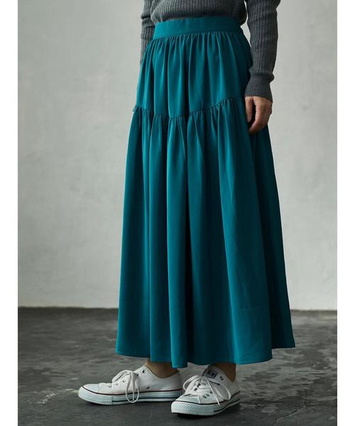 AMERICAN HOLIC(アメリカンホリック)の「ティアードロングスカート(スカート・レディース・ピンク/ネイビー/ベージュ/イエロー/ターコイズブルー/ブルー・FREE)」の9枚目の写真