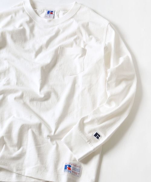 Russell Athletic（ラッセルアスレティック）の「RUSSELL ATHLETIC×SHIPS: 別注 ユーズド加工 ロングTシャツ 18FW□（Tシャツ/カットソー・メンズ・ホワイト/チャコールグレー/ネイビー/バーガンディー/キャメル・SMALL/MEDIUM/LARGE/X-LARGE）」の2枚目の写真