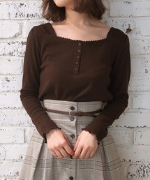 one after another NICE CLAUP | レース付サーマルトップス(Tシャツ/カットソー)