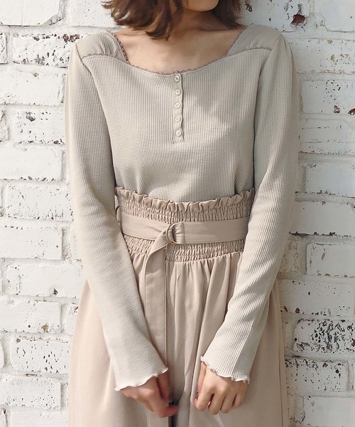 one after another NICE CLAUP(ワンアフターアナザーナイスクラップ)の「レース付サーマルトップス(Tシャツ/カットソー・レディース・ダークブラウン/ベージュ/アイボリー/グレー系その他・FREE)」の3枚目の写真