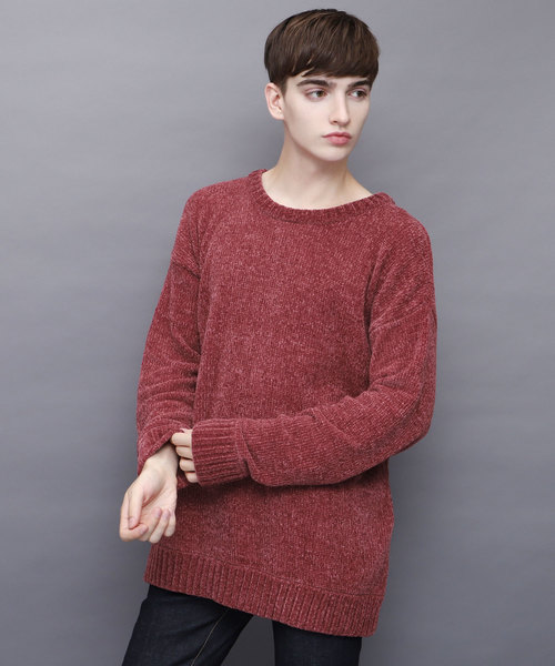 EMMA CLOTHES(エマクローズ)の「シェニールモールクルーネックニット(ニット/セーター・メンズ・ブラック/グレー/ブルー/ワイン・M/L)」の1枚目の写真