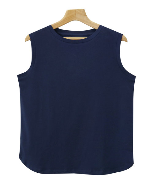 andme(アンドミー)の「綿ノースリーブTシャツ カットソー トップス(Tシャツ/カットソー・レディース・ライトグレー/ベージュ/オレンジ/カーキ/ネイビー/ブラック/オフホワイト・M)」の1枚目の写真