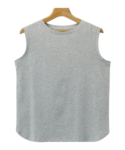 andme(アンドミー)の「綿ノースリーブTシャツ カットソー トップス(Tシャツ/カットソー・レディース・ライトグレー/ベージュ/オレンジ/カーキ/ネイビー/ブラック/オフホワイト・M)」の4枚目の写真