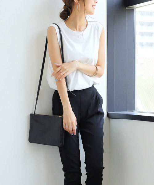 andme(アンドミー)の「綿ノースリーブTシャツ カットソー トップス(Tシャツ/カットソー・レディース・ライトグレー/ベージュ/オレンジ/カーキ/ネイビー/ブラック/オフホワイト・M)」の13枚目の写真