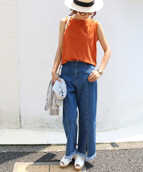 andme(アンドミー)の「綿ノースリーブTシャツ カットソー トップス(Tシャツ/カットソー・レディース・ライトグレー/ベージュ/オレンジ/カーキ/ネイビー/ブラック/オフホワイト・M)」の21枚目の写真