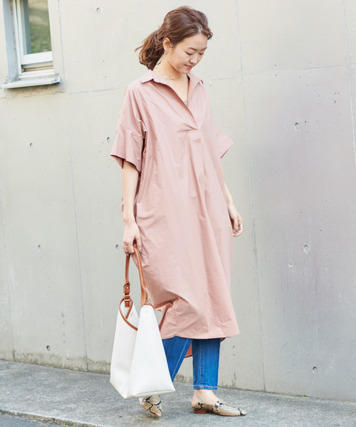 DouDou（ドゥドゥ）の「ドルマンシャツワンピース（シャツワンピース・レディース・ホワイト/ブラック/チャコールグレー/キャメル/ピンクベージュ・FREE）」の5枚目の写真