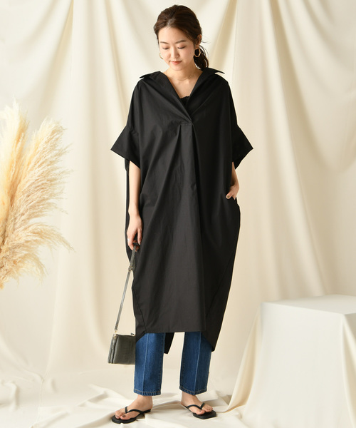 DouDou（ドゥドゥ）の「ドルマンシャツワンピース（シャツワンピース・レディース・ホワイト/ブラック/チャコールグレー/キャメル/ピンクベージュ・FREE）」の3枚目の写真