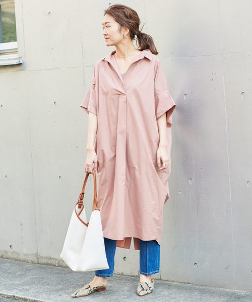 DouDou（ドゥドゥ）の「ドルマンシャツワンピース（シャツワンピース・レディース・ホワイト/ブラック/チャコールグレー/キャメル/ピンクベージュ・FREE）」の18枚目の写真