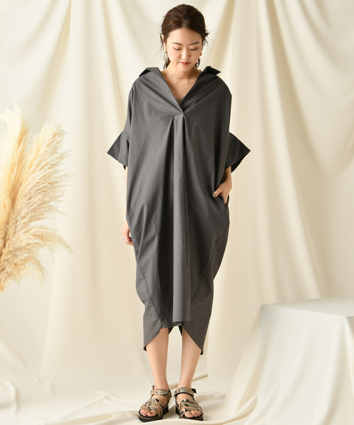 DouDou（ドゥドゥ）の「ドルマンシャツワンピース（シャツワンピース・レディース・ホワイト/ブラック/チャコールグレー/キャメル/ピンクベージュ・FREE）」の22枚目の写真