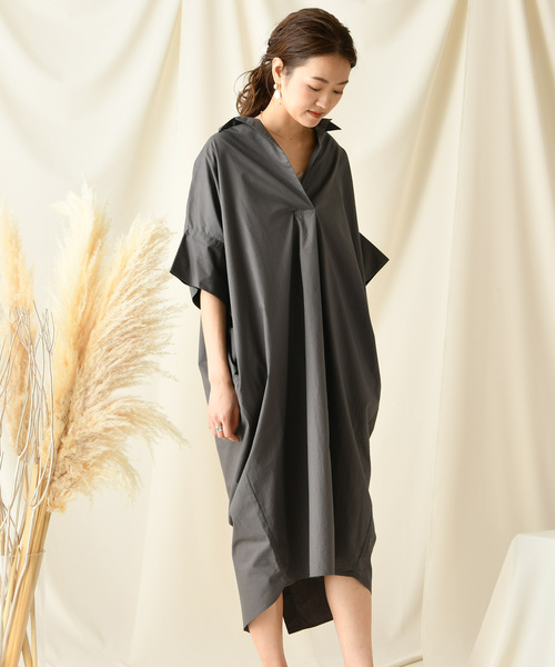 DouDou（ドゥドゥ）の「ドルマンシャツワンピース（シャツワンピース・レディース・ホワイト/ブラック/チャコールグレー/キャメル/ピンクベージュ・FREE）」の13枚目の写真