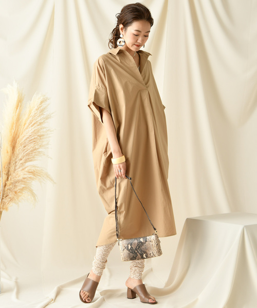 DouDou（ドゥドゥ）の「ドルマンシャツワンピース（シャツワンピース・レディース・ホワイト/ブラック/チャコールグレー/キャメル/ピンクベージュ・FREE）」の15枚目の写真