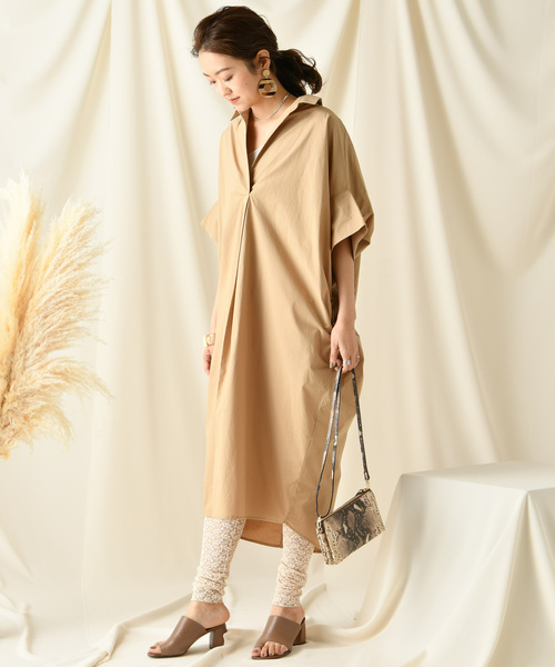 DouDou（ドゥドゥ）の「ドルマンシャツワンピース（シャツワンピース・レディース・ホワイト/ブラック/チャコールグレー/キャメル/ピンクベージュ・FREE）」の16枚目の写真