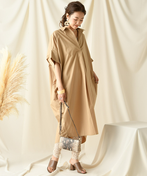 DouDou（ドゥドゥ）の「ドルマンシャツワンピース（シャツワンピース・レディース・ホワイト/ブラック/チャコールグレー/キャメル/ピンクベージュ・FREE）」の17枚目の写真