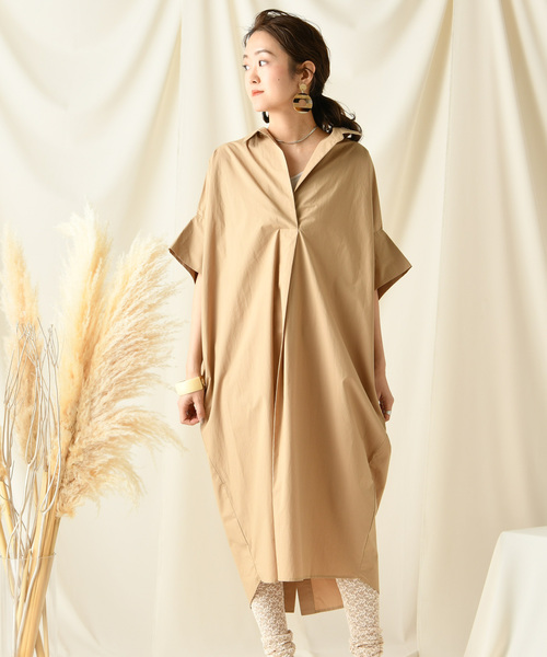 DouDou（ドゥドゥ）の「ドルマンシャツワンピース（シャツワンピース・レディース・ホワイト/ブラック/チャコールグレー/キャメル/ピンクベージュ・FREE）」の6枚目の写真