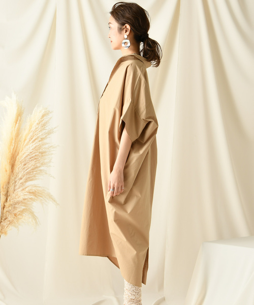 DouDou（ドゥドゥ）の「ドルマンシャツワンピース（シャツワンピース・レディース・ホワイト/ブラック/チャコールグレー/キャメル/ピンクベージュ・FREE）」の7枚目の写真