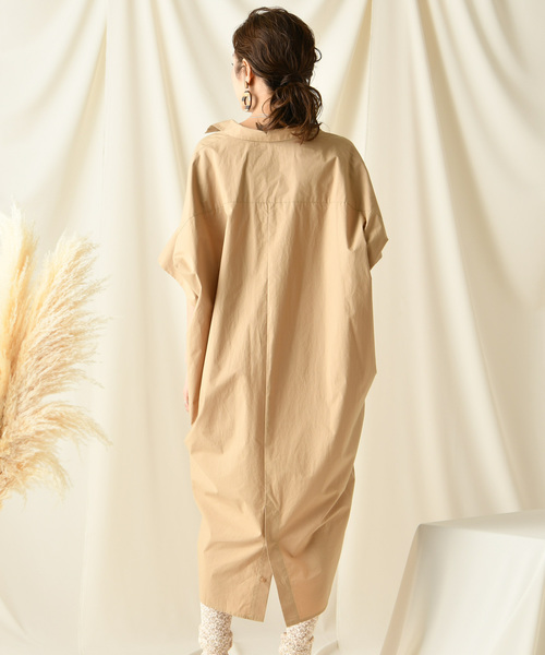 DouDou（ドゥドゥ）の「ドルマンシャツワンピース（シャツワンピース・レディース・ホワイト/ブラック/チャコールグレー/キャメル/ピンクベージュ・FREE）」の8枚目の写真