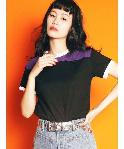 jouetie（ジュエティ）の「カラーブロックT（Tシャツ/カットソー・レディース・ボルドー/オフホワイト/ブラック・MEDIUM）」の3枚目の写真