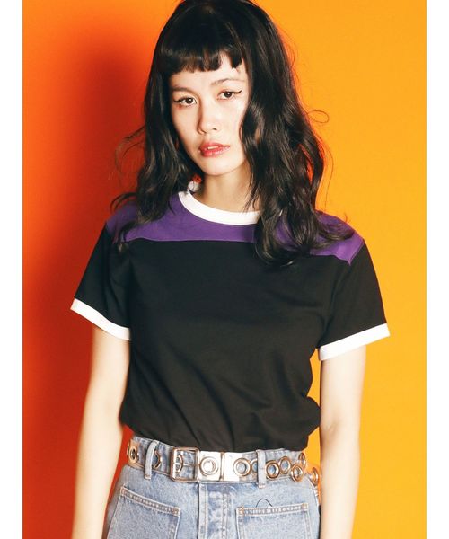 jouetie（ジュエティ）の「カラーブロックT（Tシャツ/カットソー・レディース・ボルドー/オフホワイト/ブラック・MEDIUM）」の4枚目の写真