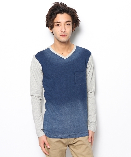 PLST(プラステ)の「Men インディゴコンビ長袖カットソー(Tシャツ/カットソー・メンズ・トップグレー・MEDIUM/SMALL/LARGE/X-LARGE)」の2枚目の写真