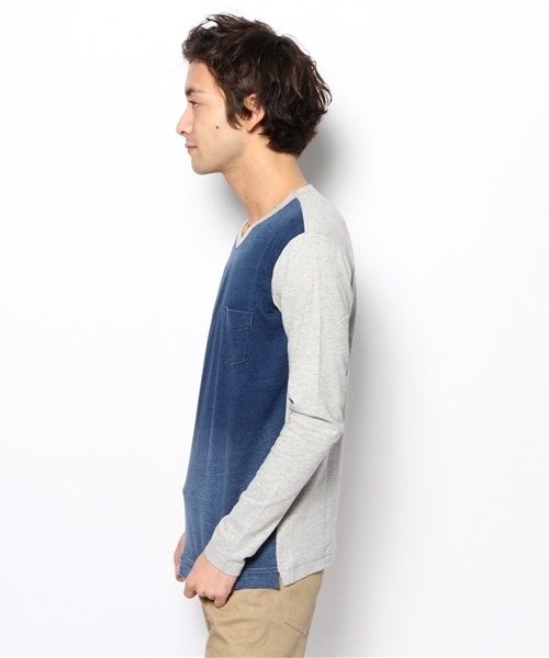 PLST(プラステ)の「Men インディゴコンビ長袖カットソー(Tシャツ/カットソー・メンズ・トップグレー・MEDIUM/SMALL/LARGE/X-LARGE)」の3枚目の写真