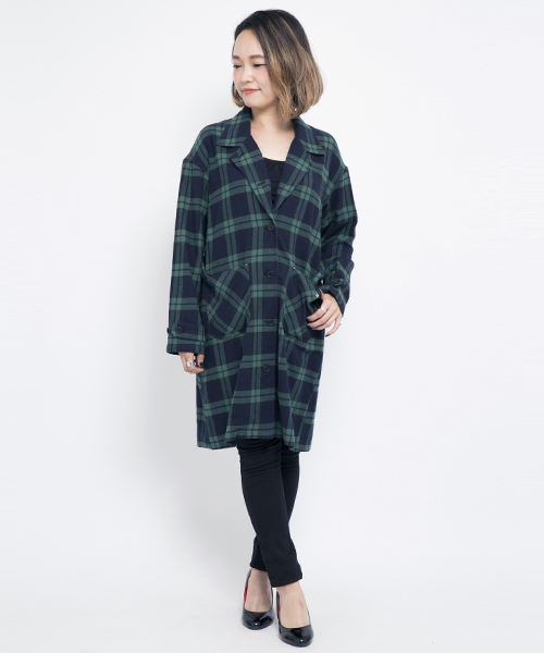 MILKFED.（ミルクフェド）の「PLAID GOWN　（ガウン/ロング丈/チェック/無地）（その他アウター・レディース・インディゴブルー/ネイビー/レッド・SMALL/MEDIUM）」の2枚目の写真