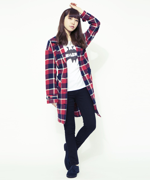 MILKFED.（ミルクフェド）の「PLAID GOWN　（ガウン/ロング丈/チェック/無地）（その他アウター・レディース・インディゴブルー/ネイビー/レッド・SMALL/MEDIUM）」の3枚目の写真