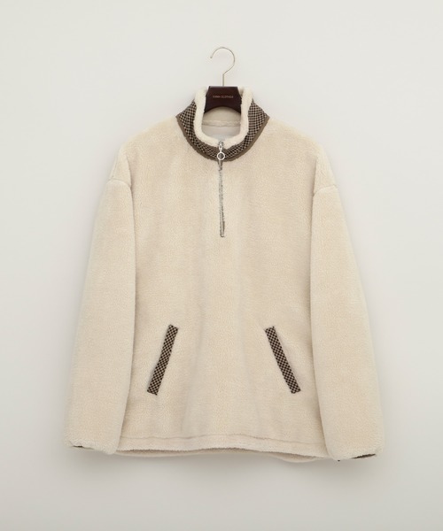 EMMA CLOTHES(エマクローズ)の「ボアフリース ハーフジップ プルオーバー【ファッションインフルエンサーろむし×EMMA CLOTHES 限定コラボ】(ブルゾン・メンズ・ベージュ/グレー・M/L)」の3枚目の写真