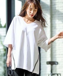 サイドジップコットンTシャツ