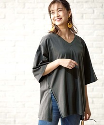 サイドジップコットンTシャツ