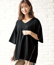 サイドジップコットンＴシャツ