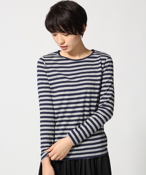 SQUOVAL（スクオーバル）の「スーピマボーダーロングTシャツ（Tシャツ/カットソー・レディース・ライトグレー/グリーン系その他/グレー系その他/ブラック/ネイビー/オレンジ系その他/ホワイト系その他・FREE）」の5枚目の写真