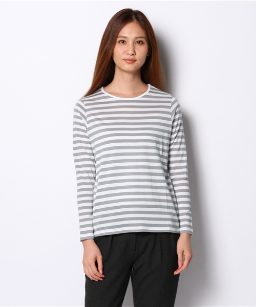SQUOVAL（スクオーバル）の「スーピマボーダーロングTシャツ（Tシャツ/カットソー・レディース・ライトグレー/グリーン系その他/グレー系その他/ブラック/ネイビー/オレンジ系その他/ホワイト系その他・FREE）」の8枚目の写真